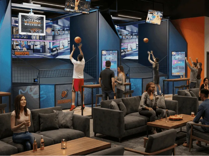 Double court rendering of a BigHoops entertainment facility