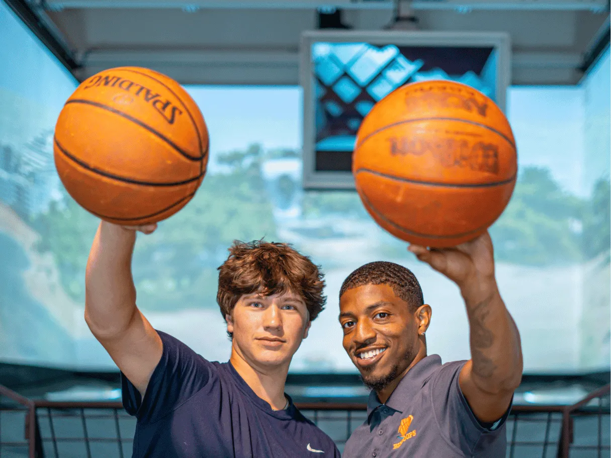 Outdoor basketball entertainment concept with palm trees