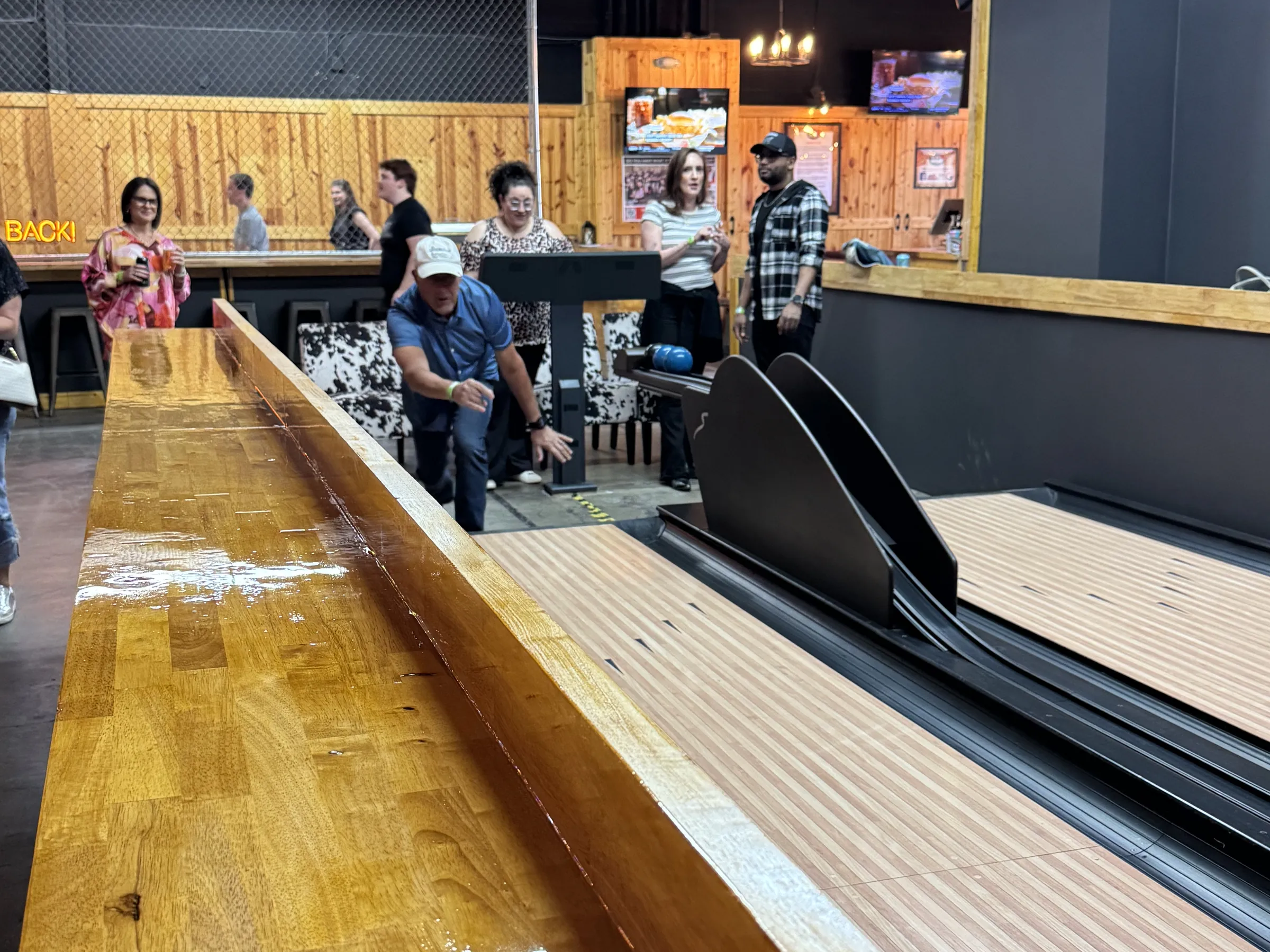 A strike on the duckpin lanes at Electric Sports Social